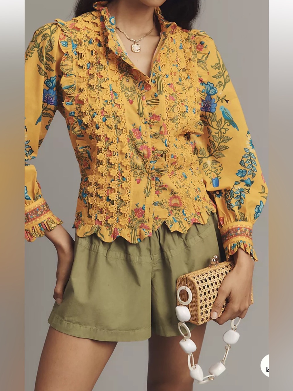 Farm Rio NWT Anthropologie Puff-Sleeve Ruched Blouse xl pit-pit22.5 (mix45)
